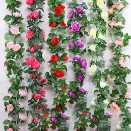 Decorative Flowers 220cm Artificial Cloth Rose Vine Flower Wall Hanging Fake Garland Party Wedding Decoration Home Decor