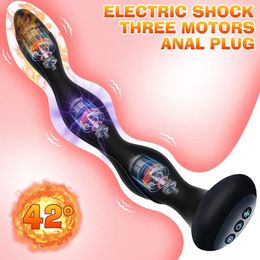 Bendable Electric Shock Anal Plug Heating Prostate Massager Bead Butt Sex Toys for Couple Men Women Gay Adult 240412