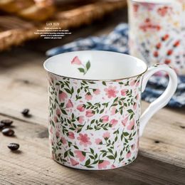 Mugs EECAMAIL Flower Pastoral Mug Gentle Fresh English Porcelain Cup Retro Gold-painted Coffee Tea