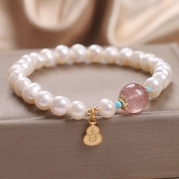 Instagram Korean Style Strawberry Crystal Single Loop Fashion Freshwater Pearl Women's Jizi Gourd Bracelet
