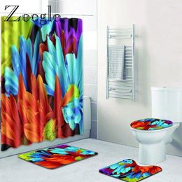 Bath Mats Zeegle 4pcs Bathroom Floor Mat Sets Anti Slip Rug Floral Pattern Shower Curtains Toilet Lid Cover Carpet