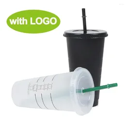 Tumblers Coffee Cup With Straw And Lid 710ML Reusable Food Grade PP Change Color Tumbler Cold Water Clear Plastic Mug For Traveling