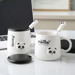 Mugs 380ml Cartoon Panda Ceramic Mug Glass Creative Cute Couple Cup Coffee Milk Office With Lid Spoon Girl Gift