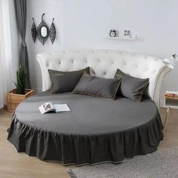 High Grade Pure Cotton Round Bedspread 200cm Bed Sheet 100% Solid Colour Skirt No Pillowcase 240415