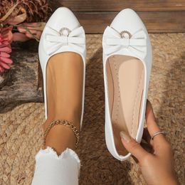 Casual Shoes Women's Bowknot Decor Ballet Flats Solid Colour Pointed Toe Slip On Loafers Elegant Work & Dress