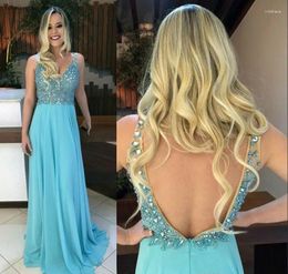 Party Dresses 2024 Light Sky Blue Prom Dress A Line V Neck Celebrity Formal Holiday Wear Gown Custom Made Plus Size