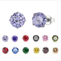 Stud Earrings PE84 Titanium Zircon 6MM Round Colorful Crystal Earring Stainless Steel Jewelry