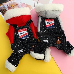 Dog Apparel Winter Warm Pet Jumpsuit Fashion Puppy Hoodies Dot Red Grey Clothing For Small Dogs Thick Fleece Pyjamas Outfit