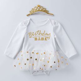 Våren och 2024 Autumn New Women's Baby Dress Långärmad White Harper Star Children's Dress Spädbarnsklänning