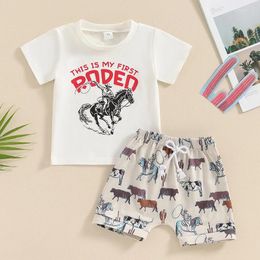 Clothing Sets Fashion Baby Boy 2 Piece Summer Outfit Letter Horse Print Round Neck Short Sleeve Tops Elastic Waist Shorts Toddler Set