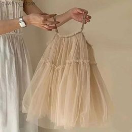 Girl's Dresses Kids Girls Lace Mesh Dress 2024 New Arrival Children Princess Champagne Slip Dress Baby Girls Summer Sleeveless Dress Y240415Y240417JCJ6