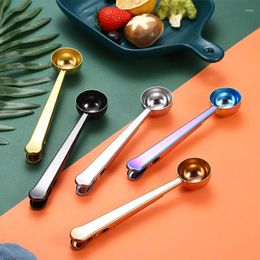 Coffee Scoops Stainless Steel Spoon With Sealing Clip Ice Cream Tea Spoons Milk Powder Kitchen Accessories Wholesale For Gift