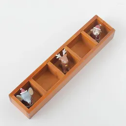 Tea Trays Desk Organiser Tray 5-Compartment Living Room Decor Office Supplies Wooden