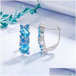 Stud Earrings Classic Clip For Women Charms Blue Zircon Shiny Crystal Female Party Jewellery Valentines Gifts Drop Delivery Dhe87