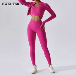 Lu Set Jumpsuit Align Lemon 3 Pieces Women Tracksuit Yoga Set Workout Sportswear Gym Clothing Fiess Long Sleeve Crop Top High Waist Legging
