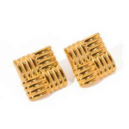 Trendy Classy Square Texture 18K Gold Stainless Steel Earrings Fashion Accessories