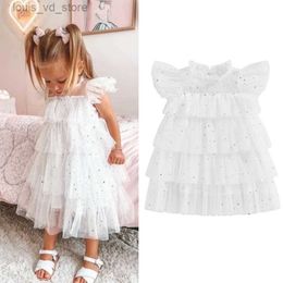 Girl's Dresses FOCUSNORM 0-4Y Toddler Kids Girls Princess Dress Stars Moon Sequins Fly Sleeve Ruffles Tulle Lace Layered Dress T240415