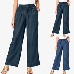 Women's Pants Office Lady Flare Retro Women Loose Fit Ruffled High Waisted Drawstring Wide Leg Palazzo Trousers Workwear