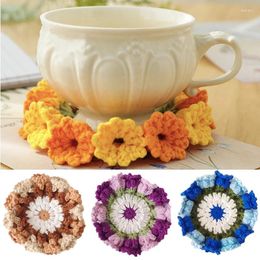 Table Mats 1Pc Colourful Handmade Woven Flower Coasters Crochet Knitting Wool Flowers Placemat Heat Resistant Teapot Cup Mat Home Decoration