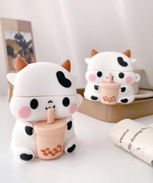 Cute For AirPods 1 2 Pro Case Cartoon 3D Cow Cattle Milk Tea Box Soft Silicone Wireless Bluetooth Earphone Protect Cover Animal8625767