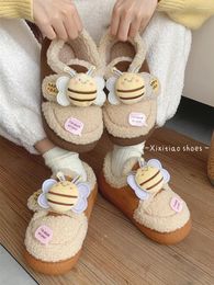 Slippers Bee Cute Cotton Home Shoes Female Winter Parent-child Wearing Non Slip Warm Boys' Girls' Baby Household Slipper