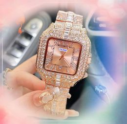 Square Roman Tank Men's Watch Shiny Starry Full Diamonds Ring Quartz Chronograph Military President Good Looking Stainless Steel Iced Out Watches Orologio di Lusso