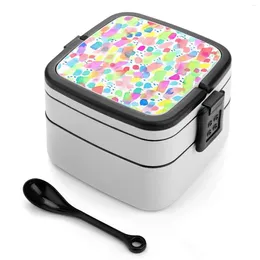 Dinnerware Fun Bento Box Portable Lunch Wheat Straw Storage Container Watercolor Whimsical Colorful Confetti Lighthearted