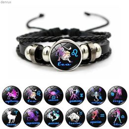 Other Bracelets 12 Zodiac Signs Constellation Charm Bracelet Men Women Fashion Multilayer Weave leather Bracelet Bangle Birthday Gifts-1L240415