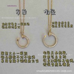 Designer 1to1 Cartres V Gold High Version Nail Necklace Full Diamond Smooth Face Head and Tail CNC Precision S925 Silver 18k