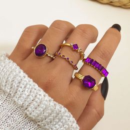 5-piece Diamond Amethyst with Creative and Versatile Oval Ring Set