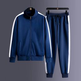 T-Shirts 2023 Autumn Korean Tracksuit Men Zip Pocket Running Sets Striped Sporting Suit Jacket+ Sweatpants Jogging Fitness Clothing