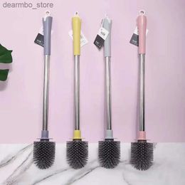 Cleaning Brushes New Silicone Toilet Brush Square Head Round Head Cleanin Brush Stainless Steel Handle Sanitary Brush No Dead Anle Household L49