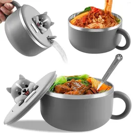 Dinnerware Ramen Bowl Cooker With Lid 1200ml Instant Noodle Fork Spoon 304 Stainless Steel Liner Noodles For Home
