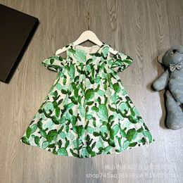 Girl's Casual girl's missing shoulder children's leaf broken flower dress pastoral style comfortable breathable princess skirt