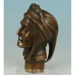 Decorative Figurines Chinese Old Bronze Hand Carved Dante Alighieri Statues Cane Walking Stick Head