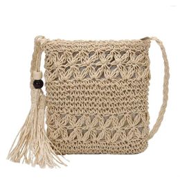 Bag Fashion Summer Beach Bags Women Solid Shopping Paper Woven Tassel Handbags Simple Knitted Ladies Casual Crossbody