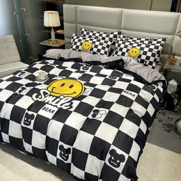 Brand Fashion Washed Cartoon Set of Four Silk Smooth Sleeping Naked Twin Bed and Fitted Sheet