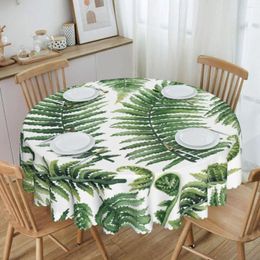 Table Cloth Round Green Fern Leaves Waterproof Tablecloth 60 Inch Cover For Kitchen Dinning