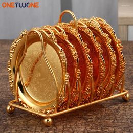 Plates 6Pcs Round Luxury Tableware Gold Vintage Plate Set With Stand Candy Dessert Serving Tray For Dinner Wedding Events