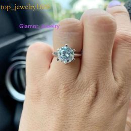 Band Rings AEAW 10ct 3ct 5ct EF Round White Gold Plated Sier Moissanite Ring Diamond Test Passed Jewellery Woman Girlfriend Gift J230522