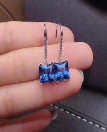 Stud fashion grace 8 8mm Pillow square Natural blue topaz drop earrings 925 silver natural gemstone women party gift Jewellery 221028116486