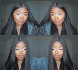 HCDIVA 134 Lace Fronta Wigs Brazliian Virgin Straight Natural Black Pre Plucked Lace Frontal Wig 150 Density 1234 inch 20218044816