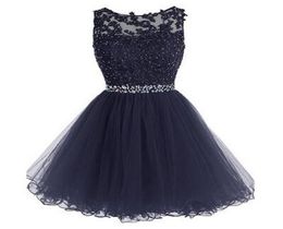 Classic Short Homecoming Dresses A Line Sheer Bateau Neckline Lace Appliques Top Crystals Waist Graduation Party Gowns Cheap High 4305023