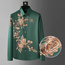 2024 Spring Luxury Men Shirt Print Long Sleeve Shirt Streetwear Business Formal Camisa Hombre Social Club Party Dress Shirt Men