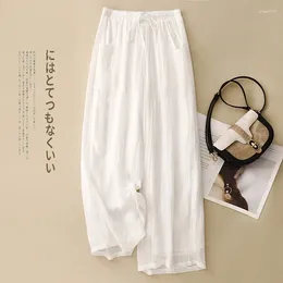 Women's Pants Limiguyue Literary Casual Double Layers Summer Trousers Cotton Linen Women Elastic Waist Soft Full Wide Legs E606