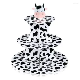 Party Decoration Cardboard Cupcake Stand Cow Print Paper Holder 3-Tier Tower Dessert Display For Thanks Giving