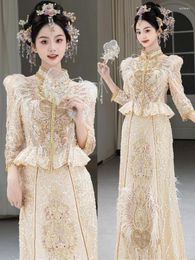 Ethnic Clothing Women Qipao Luxury Champagne Bride Wedding Dress Chinese Style Xiuhe Tassel Cheongsam Toasting Attire Costume Banquet Gown