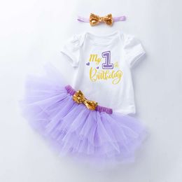 Yeni bebek 2024 Set yaz kısa kollu tatlım örgü prenses elbise saç aksesuarları 3 parçalı set moda