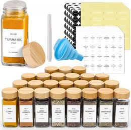 Storage Bottles Glass Spice Jars With Bamboo Lid Seasoning Containers Kitchen Salt Pepper Empty Labels Organizer