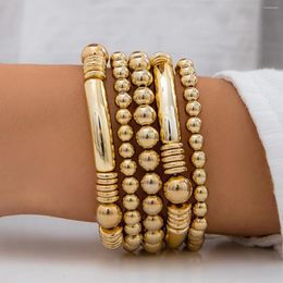 Link Bracelets IngeSight.Z 5pcs/set Exaggerated Gold Color CCB Beaded Thick Tube Bacelet For Women Punk Hip Hop Party Jewelry Gift